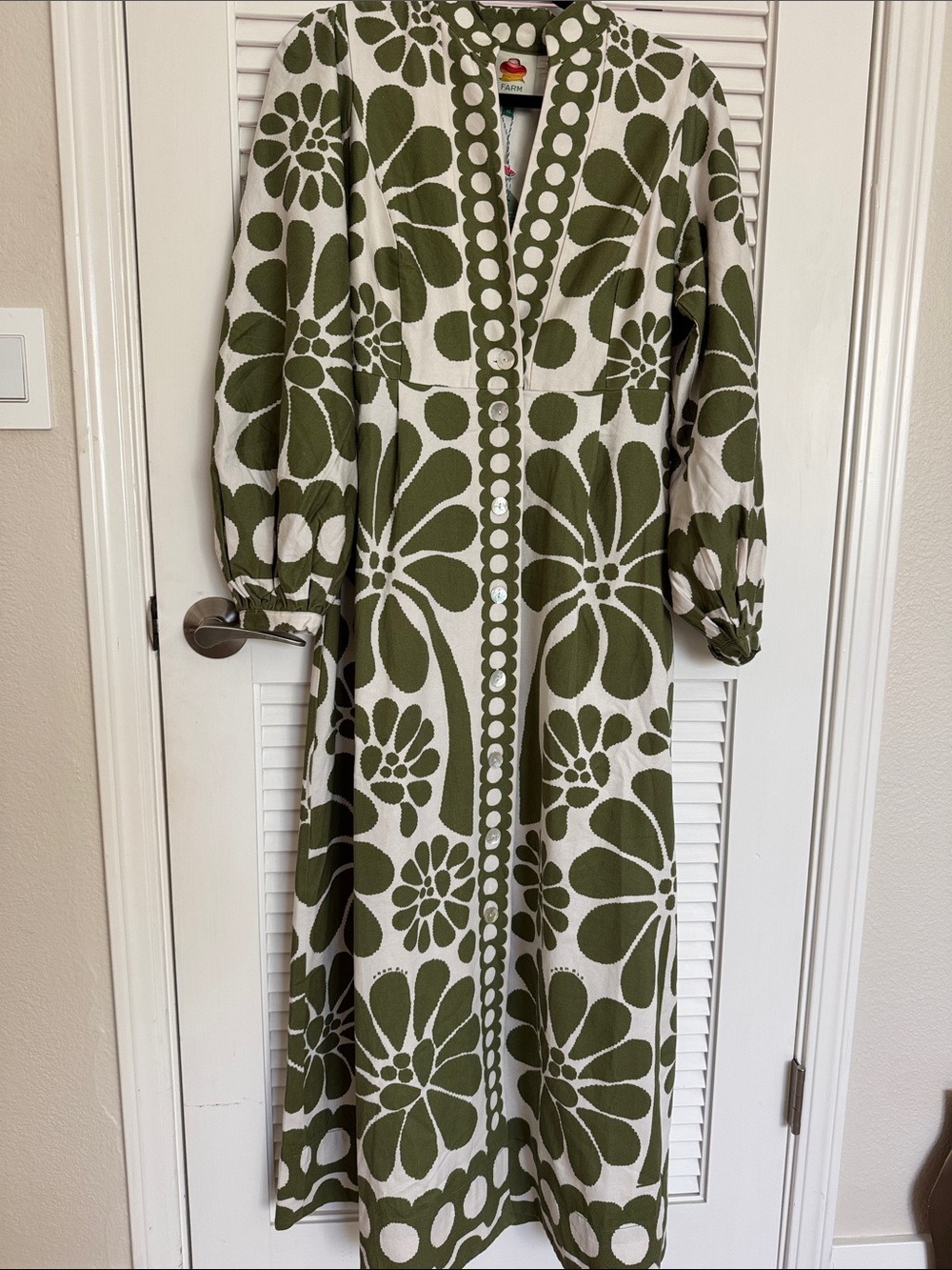 FARM Rio Olive & Cream Floral Maxi Dress